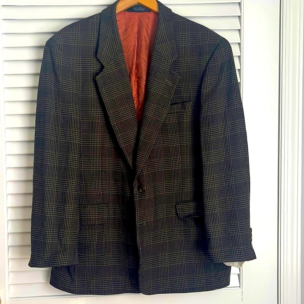 VINTAGE Gianfranco Ruffini Italy Houndstooth Plaid Wool Blazer Jacket